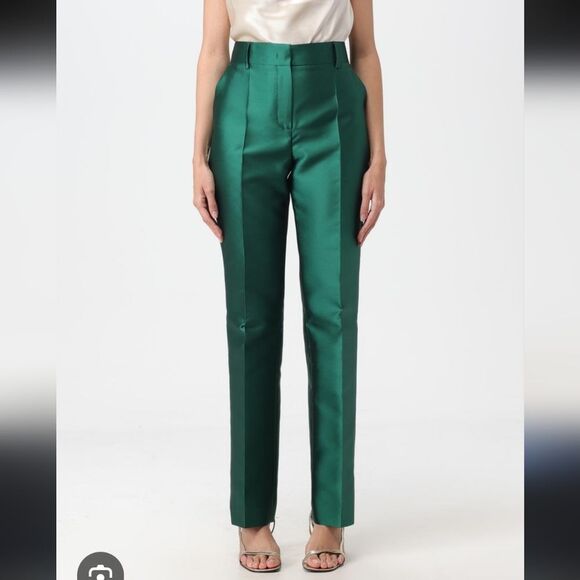 Brioni green silk wide leg pants 48 - Picture 2 of 10